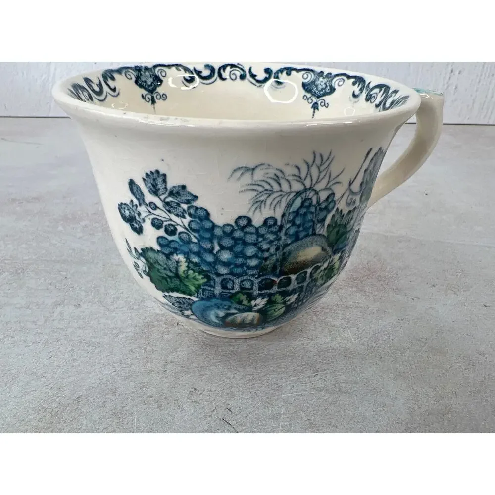 Antique Masons Ironstone of England Royal Blue Fruit Basket Tea Cups‎